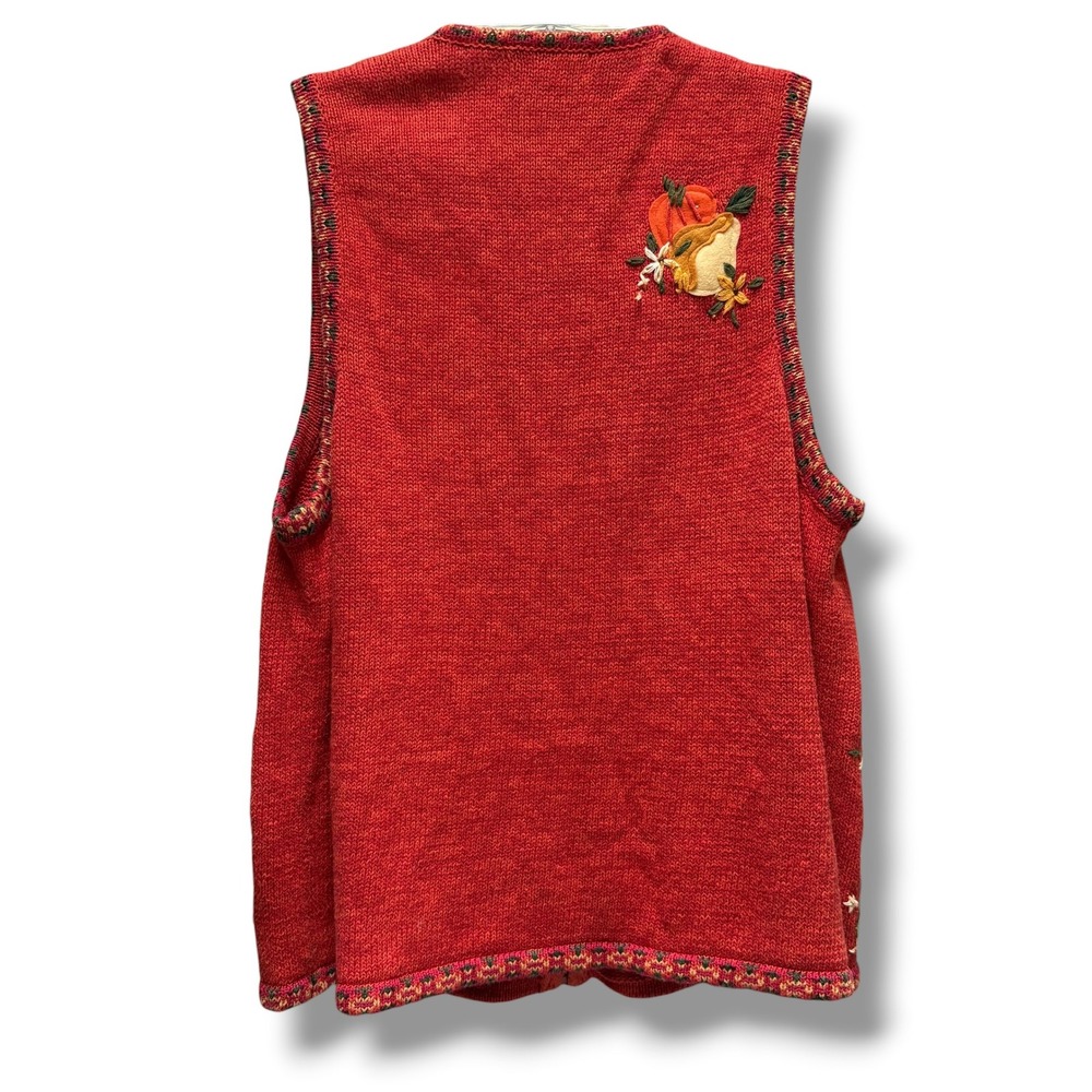 Tiara International Womens Small Orange Harvest Embroidered Zip Front Vest - Picture 4 of 6